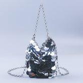 Sac à paillettes en métal brillant et bombé, tissé à la main, pour cocktail, téléphone portable
